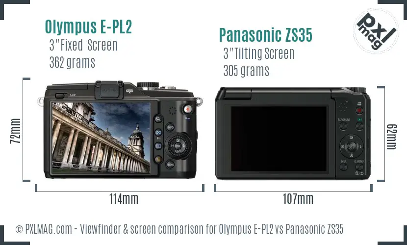 Olympus E-PL2 vs Panasonic ZS35 Screen and Viewfinder comparison