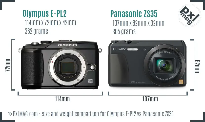 Olympus E-PL2 vs Panasonic ZS35 size comparison