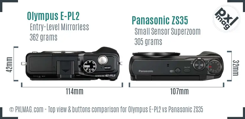 Olympus E-PL2 vs Panasonic ZS35 top view buttons comparison