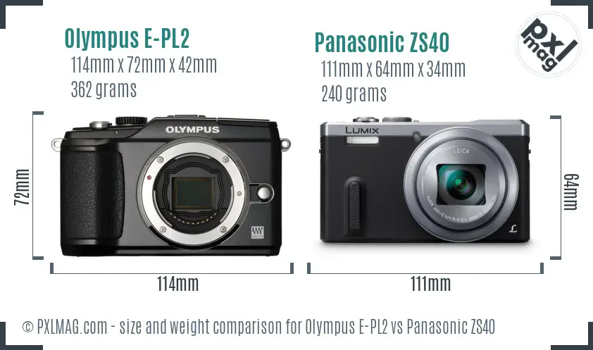 Olympus E-PL2 vs Panasonic ZS40 size comparison