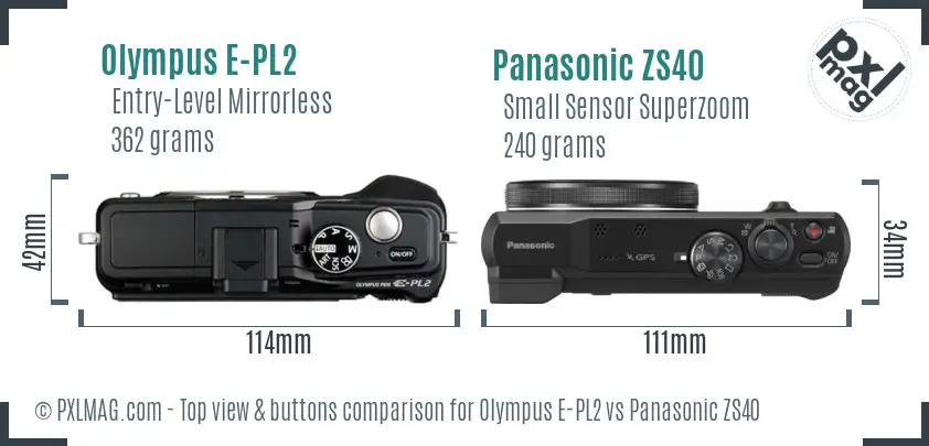 Olympus E-PL2 vs Panasonic ZS40 top view buttons comparison