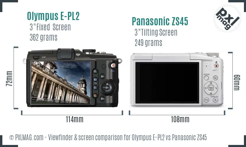 Olympus E-PL2 vs Panasonic ZS45 Screen and Viewfinder comparison