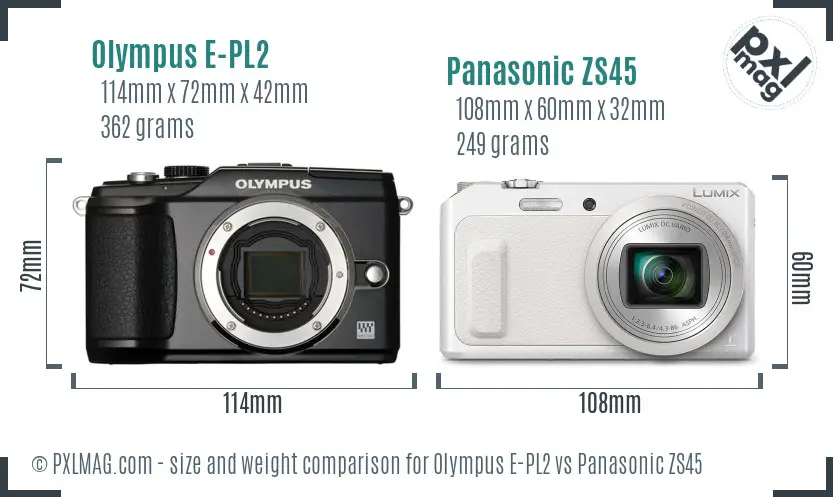 Olympus E-PL2 vs Panasonic ZS45 size comparison
