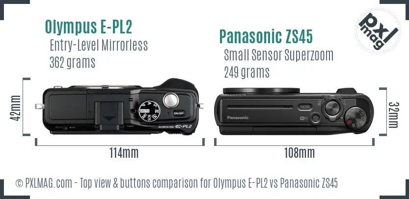 Olympus E-PL2 vs Panasonic ZS45 top view buttons comparison