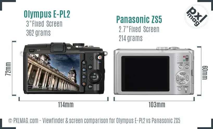 Olympus E-PL2 vs Panasonic ZS5 Screen and Viewfinder comparison