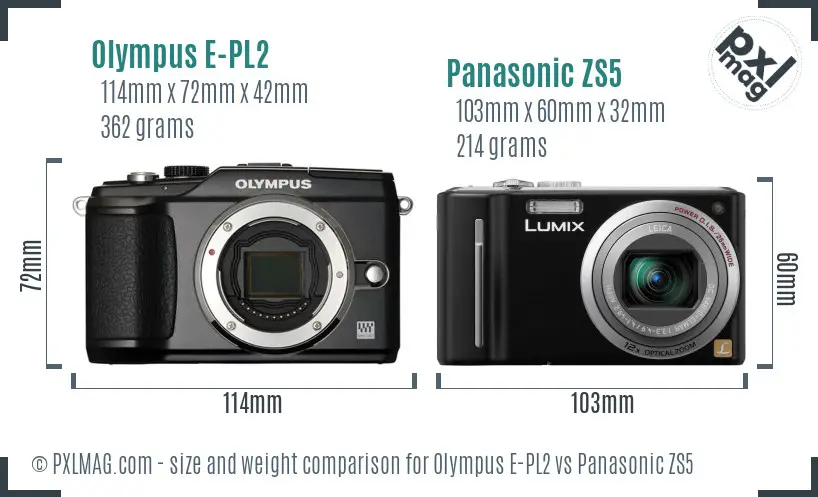 Olympus E-PL2 vs Panasonic ZS5 size comparison