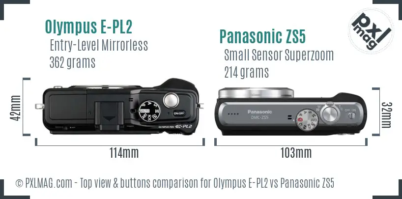 Olympus E-PL2 vs Panasonic ZS5 top view buttons comparison