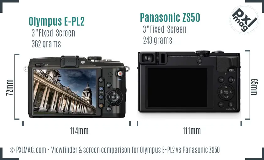 Olympus E-PL2 vs Panasonic ZS50 Screen and Viewfinder comparison