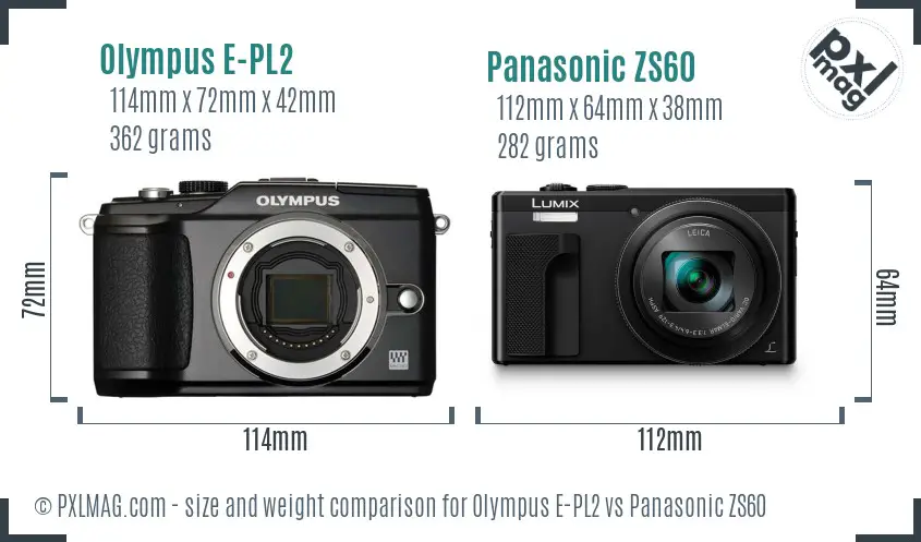 Olympus E-PL2 vs Panasonic ZS60 size comparison