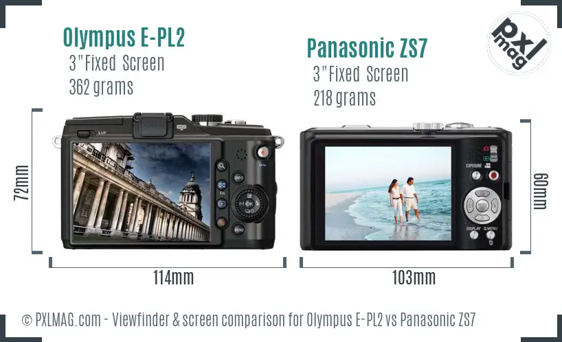 Olympus E-PL2 vs Panasonic ZS7 Screen and Viewfinder comparison