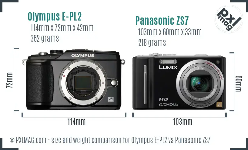 Olympus E-PL2 vs Panasonic ZS7 size comparison