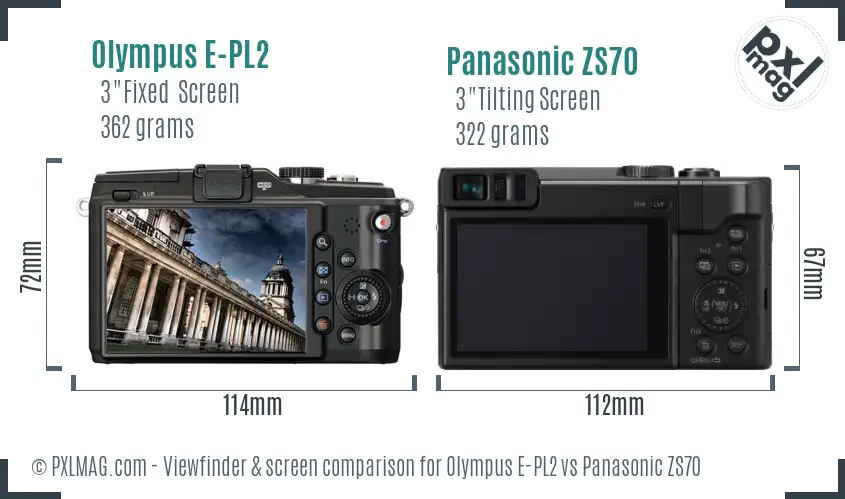 Olympus E-PL2 vs Panasonic ZS70 Screen and Viewfinder comparison
