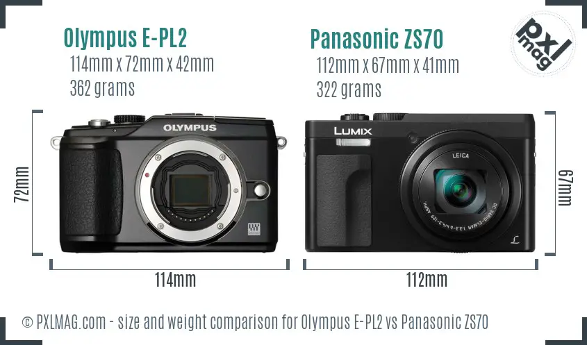 Olympus E-PL2 vs Panasonic ZS70 size comparison