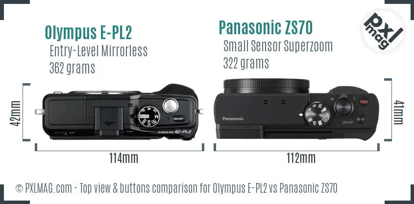 Olympus E-PL2 vs Panasonic ZS70 top view buttons comparison