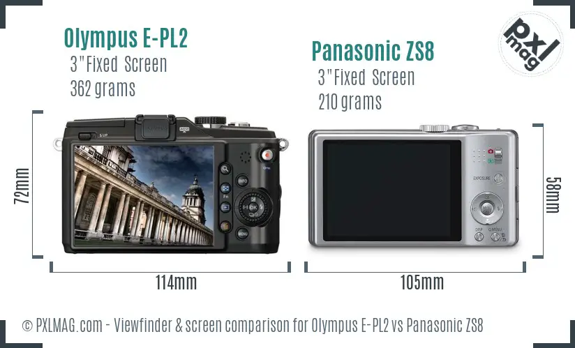 Olympus E-PL2 vs Panasonic ZS8 Screen and Viewfinder comparison