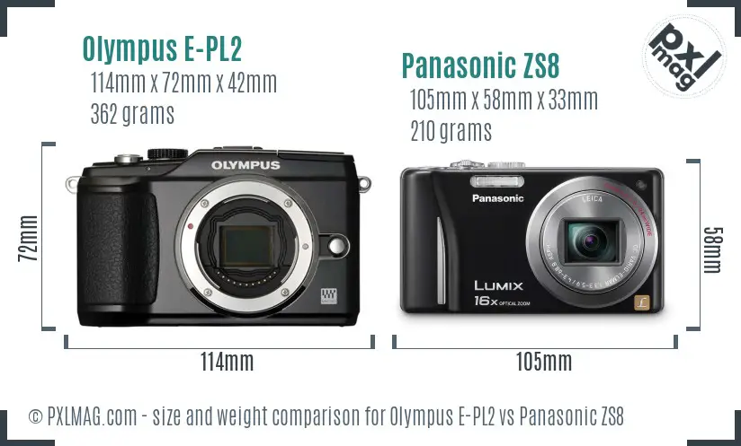 Olympus E-PL2 vs Panasonic ZS8 size comparison