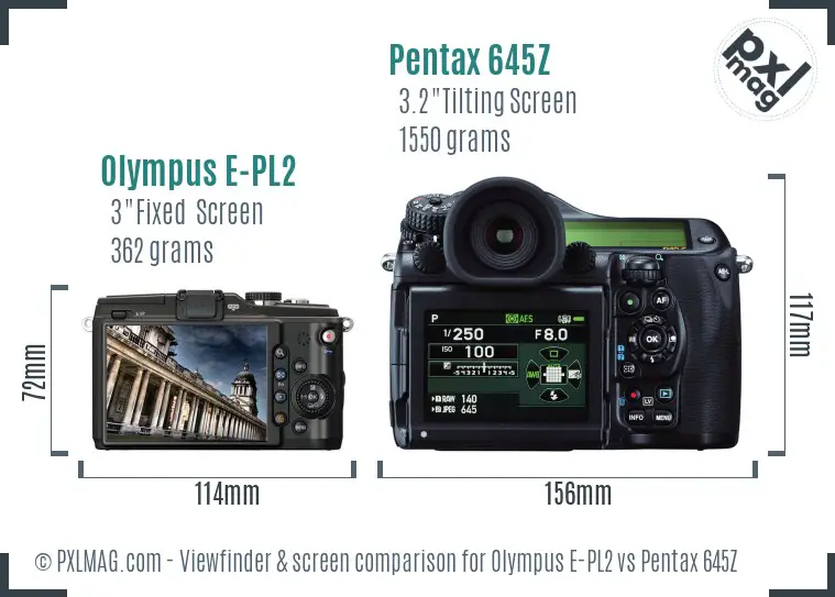 Olympus E-PL2 vs Pentax 645Z Screen and Viewfinder comparison
