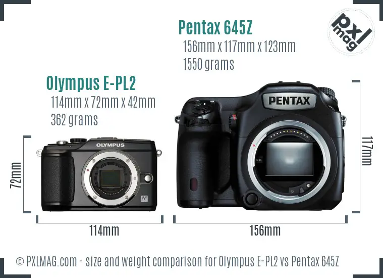 Olympus E-PL2 vs Pentax 645Z size comparison
