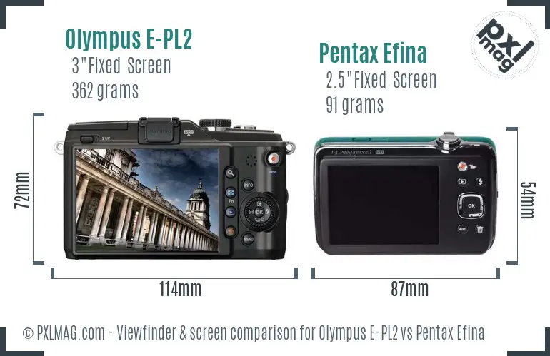 Olympus E-PL2 vs Pentax Efina Screen and Viewfinder comparison