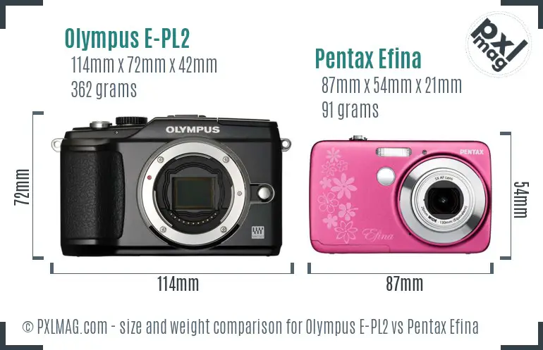 Olympus E-PL2 vs Pentax Efina size comparison