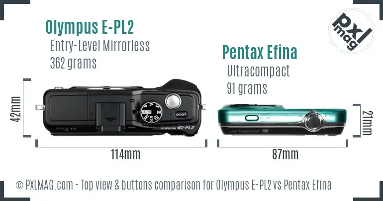 Olympus E-PL2 vs Pentax Efina top view buttons comparison