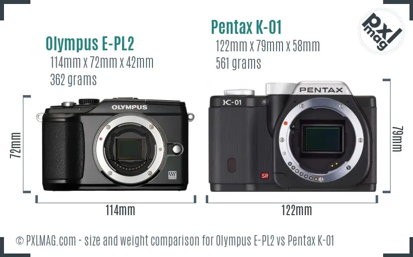 Olympus E-PL2 vs Pentax K-01 size comparison
