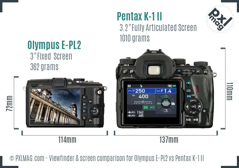 Olympus E-PL2 vs Pentax K-1 II Screen and Viewfinder comparison