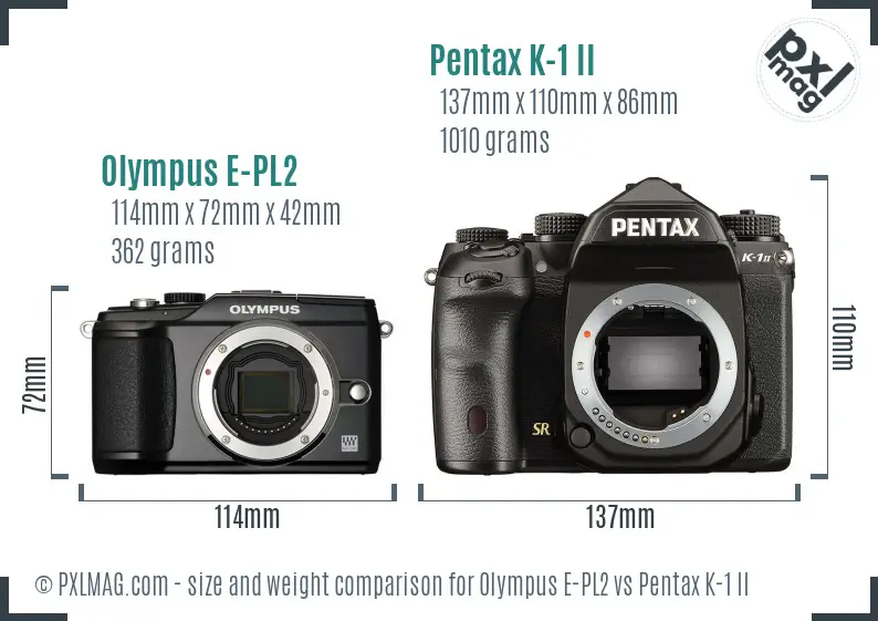 Olympus E-PL2 vs Pentax K-1 II size comparison