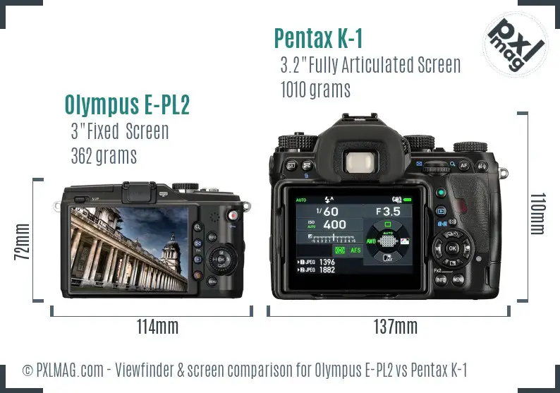 Olympus E-PL2 vs Pentax K-1 Screen and Viewfinder comparison