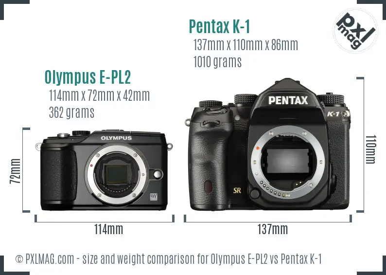 Olympus E-PL2 vs Pentax K-1 size comparison