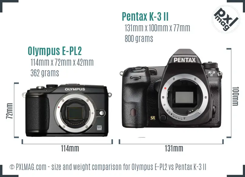 Olympus E-PL2 vs Pentax K-3 II size comparison