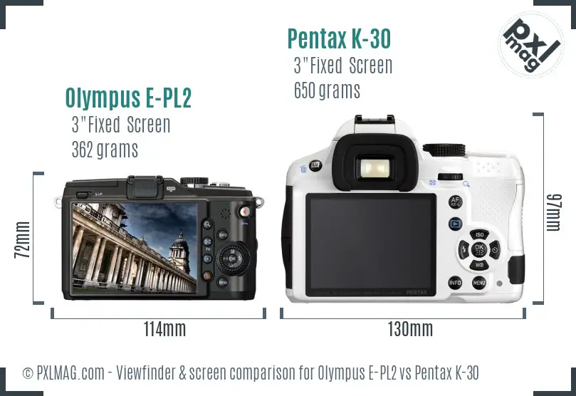 Olympus E-PL2 vs Pentax K-30 Screen and Viewfinder comparison