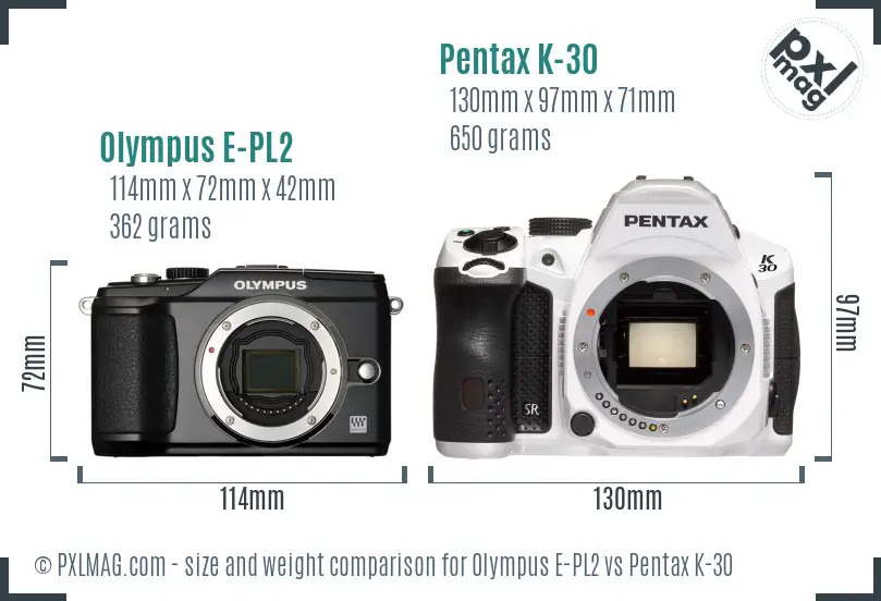Olympus E-PL2 vs Pentax K-30 size comparison