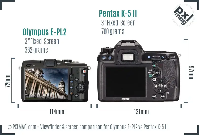 Olympus E-PL2 vs Pentax K-5 II Screen and Viewfinder comparison