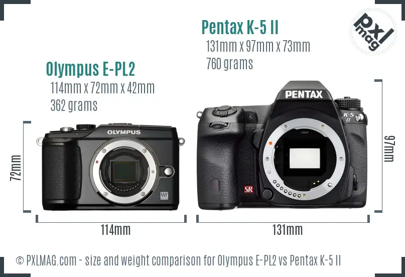 Olympus E-PL2 vs Pentax K-5 II size comparison