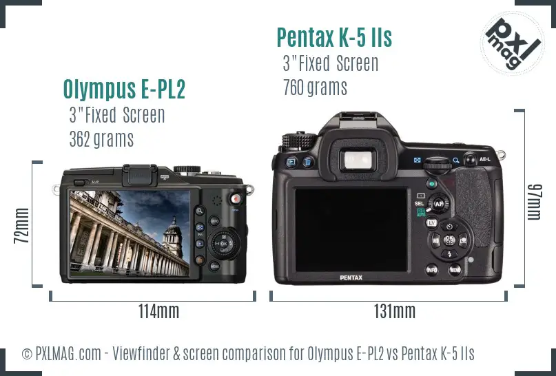 Olympus E-PL2 vs Pentax K-5 IIs Screen and Viewfinder comparison