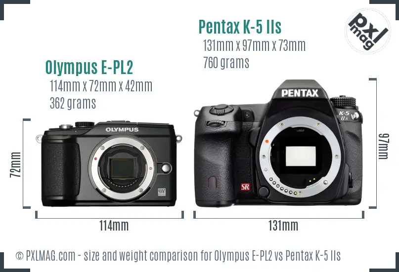 Olympus E-PL2 vs Pentax K-5 IIs size comparison