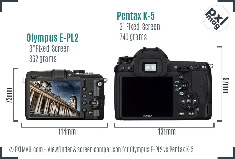 Olympus E-PL2 vs Pentax K-5 Screen and Viewfinder comparison