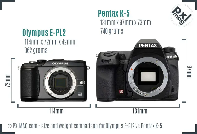 Olympus E-PL2 vs Pentax K-5 size comparison