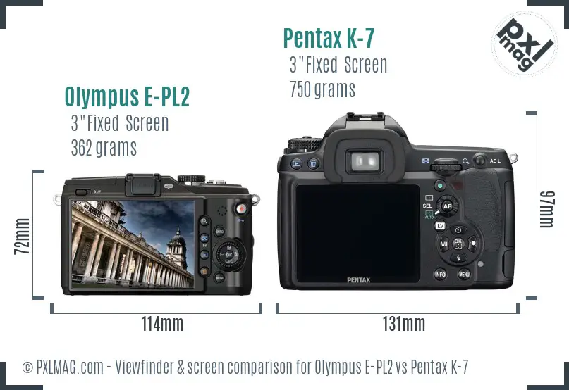 Olympus E-PL2 vs Pentax K-7 Screen and Viewfinder comparison