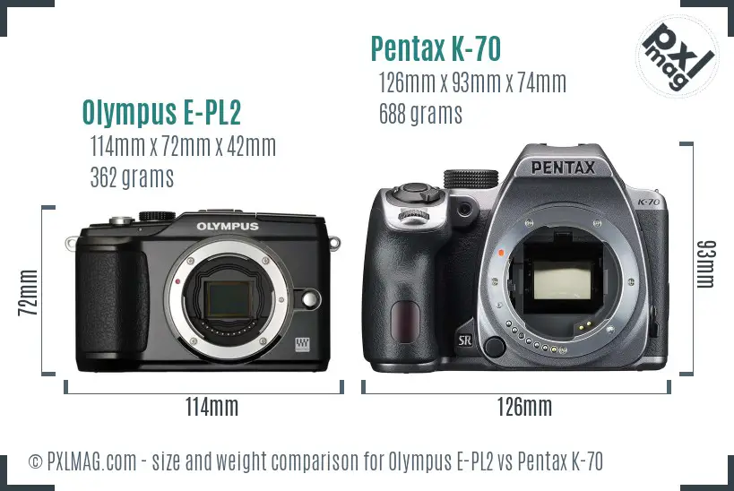 Olympus E-PL2 vs Pentax K-70 size comparison