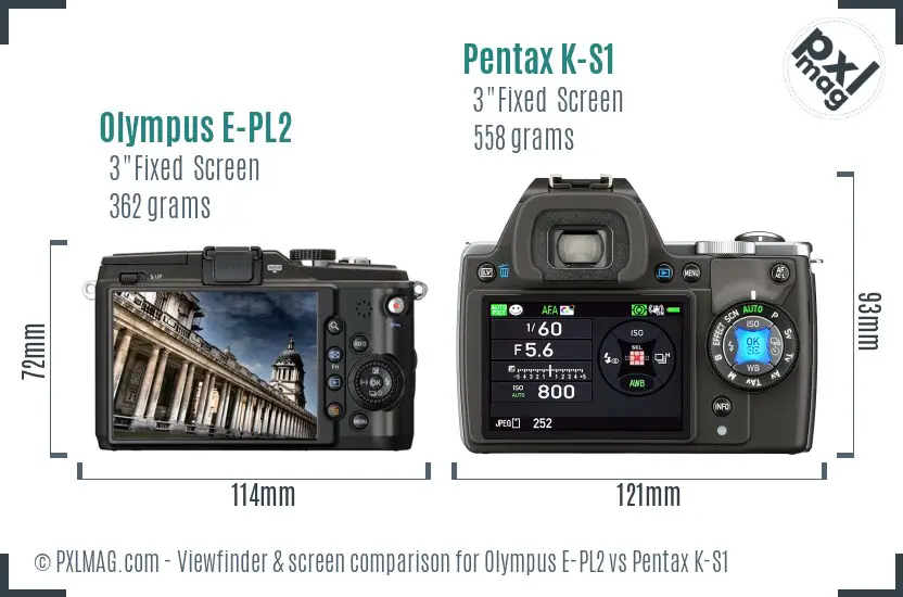 Olympus E-PL2 vs Pentax K-S1 Screen and Viewfinder comparison