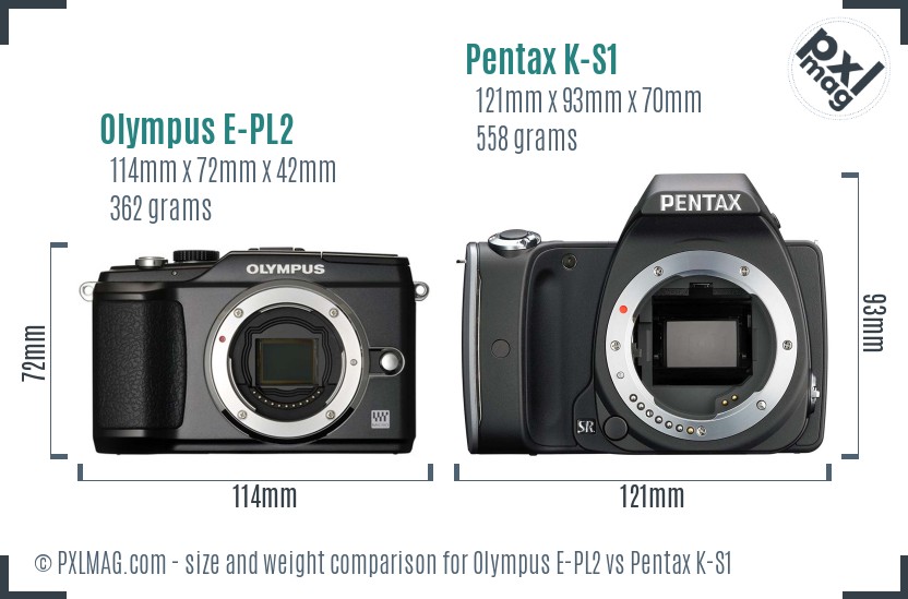 Olympus E-PL2 vs Pentax K-S1 size comparison