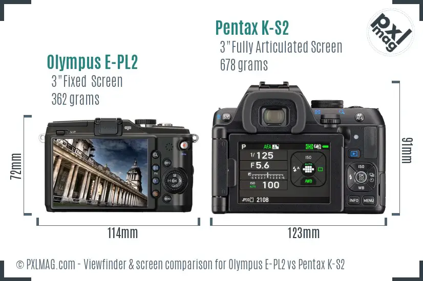 Olympus E-PL2 vs Pentax K-S2 Screen and Viewfinder comparison