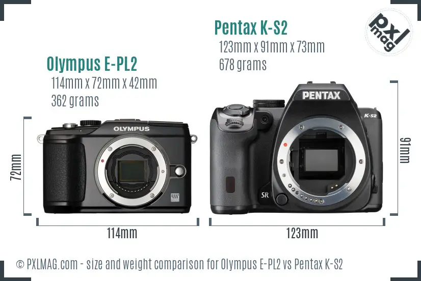 Olympus E-PL2 vs Pentax K-S2 size comparison