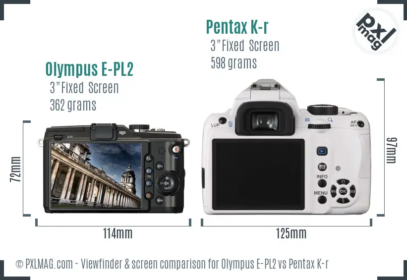 Olympus E-PL2 vs Pentax K-r Screen and Viewfinder comparison