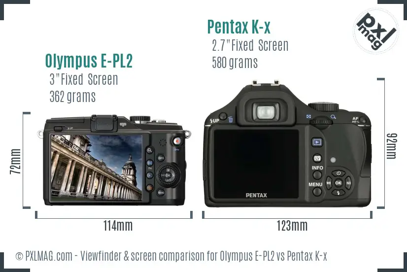Olympus E-PL2 vs Pentax K-x Screen and Viewfinder comparison