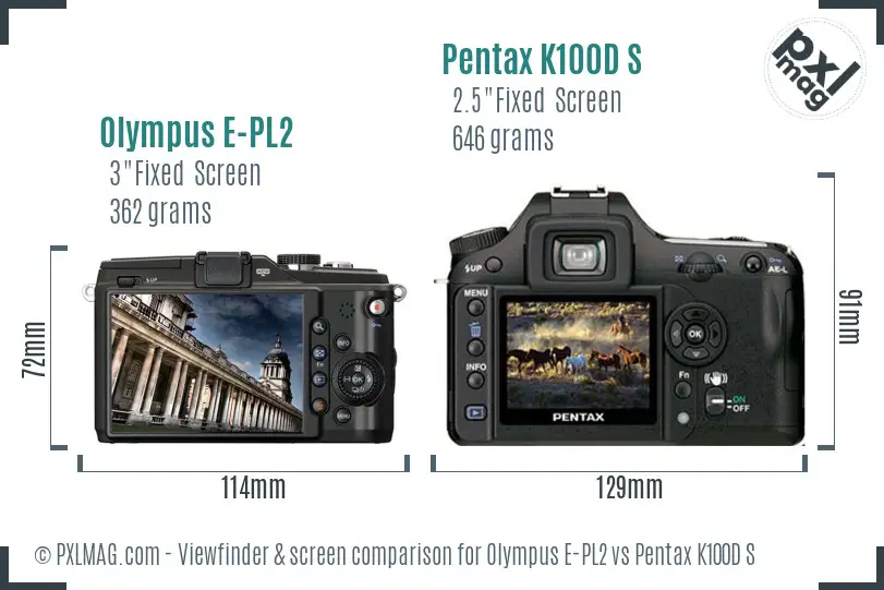 Olympus E-PL2 vs Pentax K100D S Screen and Viewfinder comparison