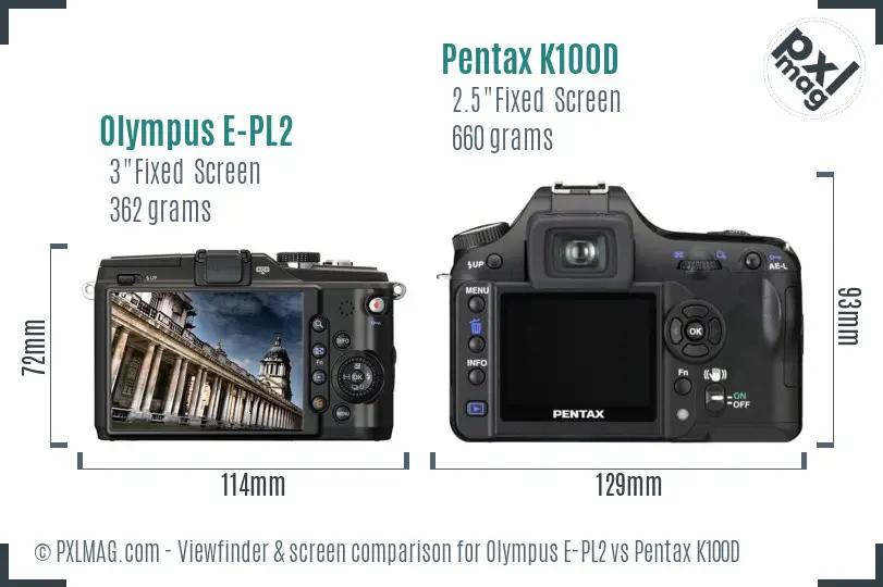 Olympus E-PL2 vs Pentax K100D Screen and Viewfinder comparison