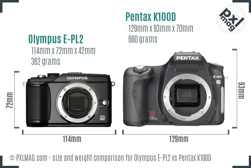 Olympus E-PL2 vs Pentax K100D size comparison